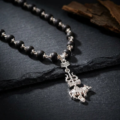 Karungali Mala with Trishul Nandi Pendant - Soultheory certified