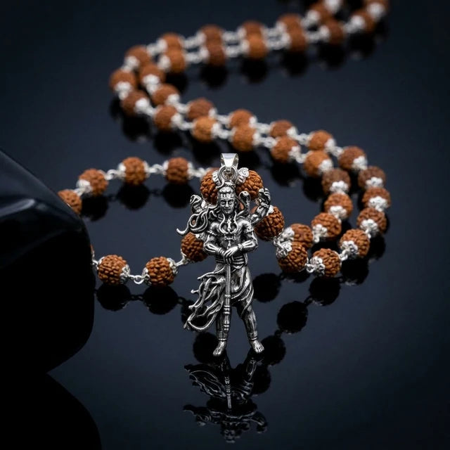 Lord Shiva Modern Rudraksha Mala Silver Plated