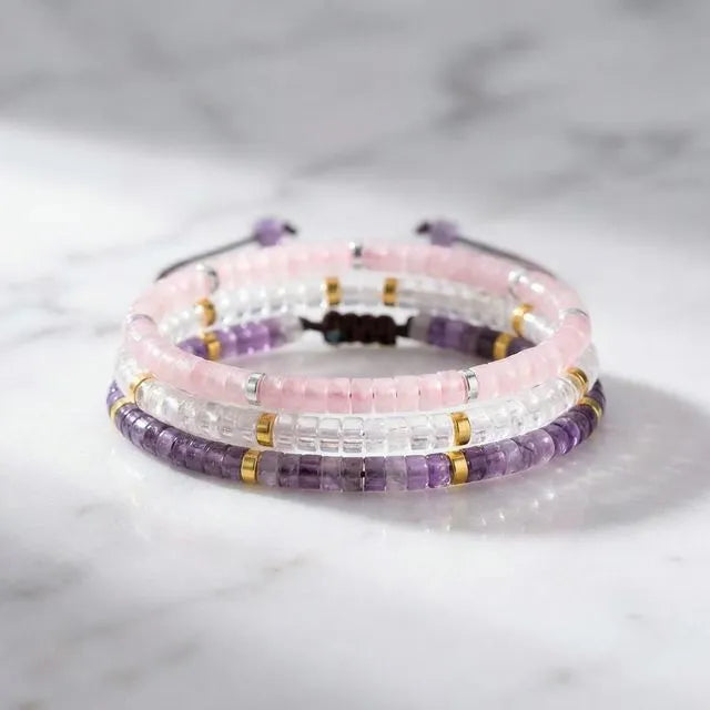 Rose Quartz x Amethyst x Clear Quartz Manifestation Power Bracelet Combo