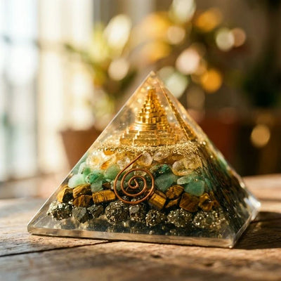 Money Magnet Pyramid with Pyrite, Tiger Eye, Citrine and Aventurine Stones - Soultheory certified
