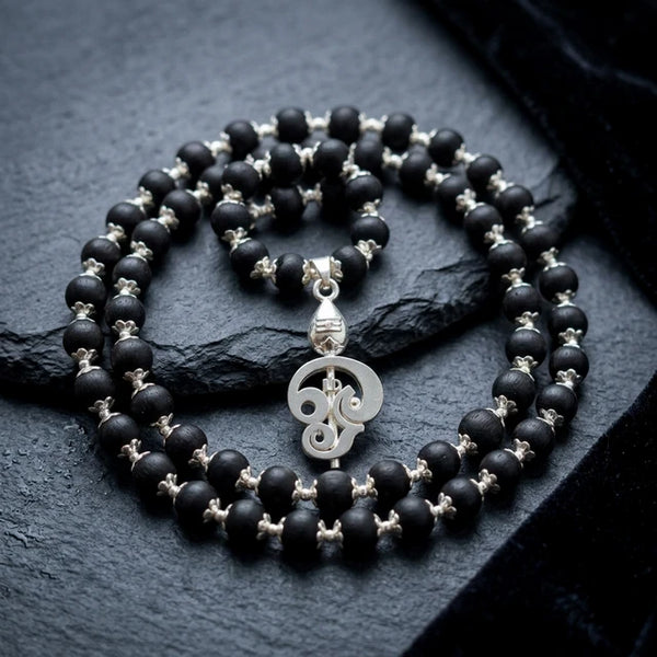 Murugan Om Vel Trishul Karungali Malai Silver Cap