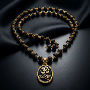 Karungali Necklace with Om Namah Shivay Gold Plated Pendant