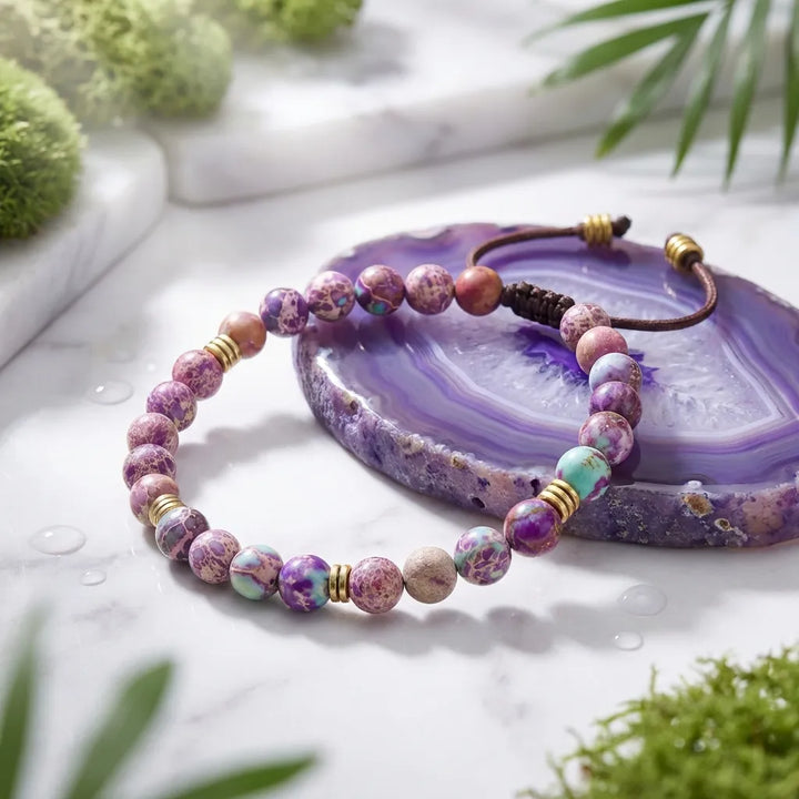 Purple Sea Jasper Natural Stone Bracelet - Soultheory certified