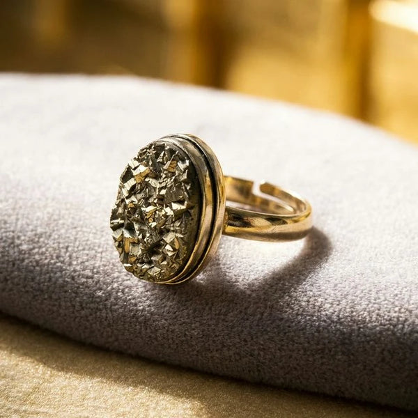 Natural Pyrite Stone Ring - Financial Abundance