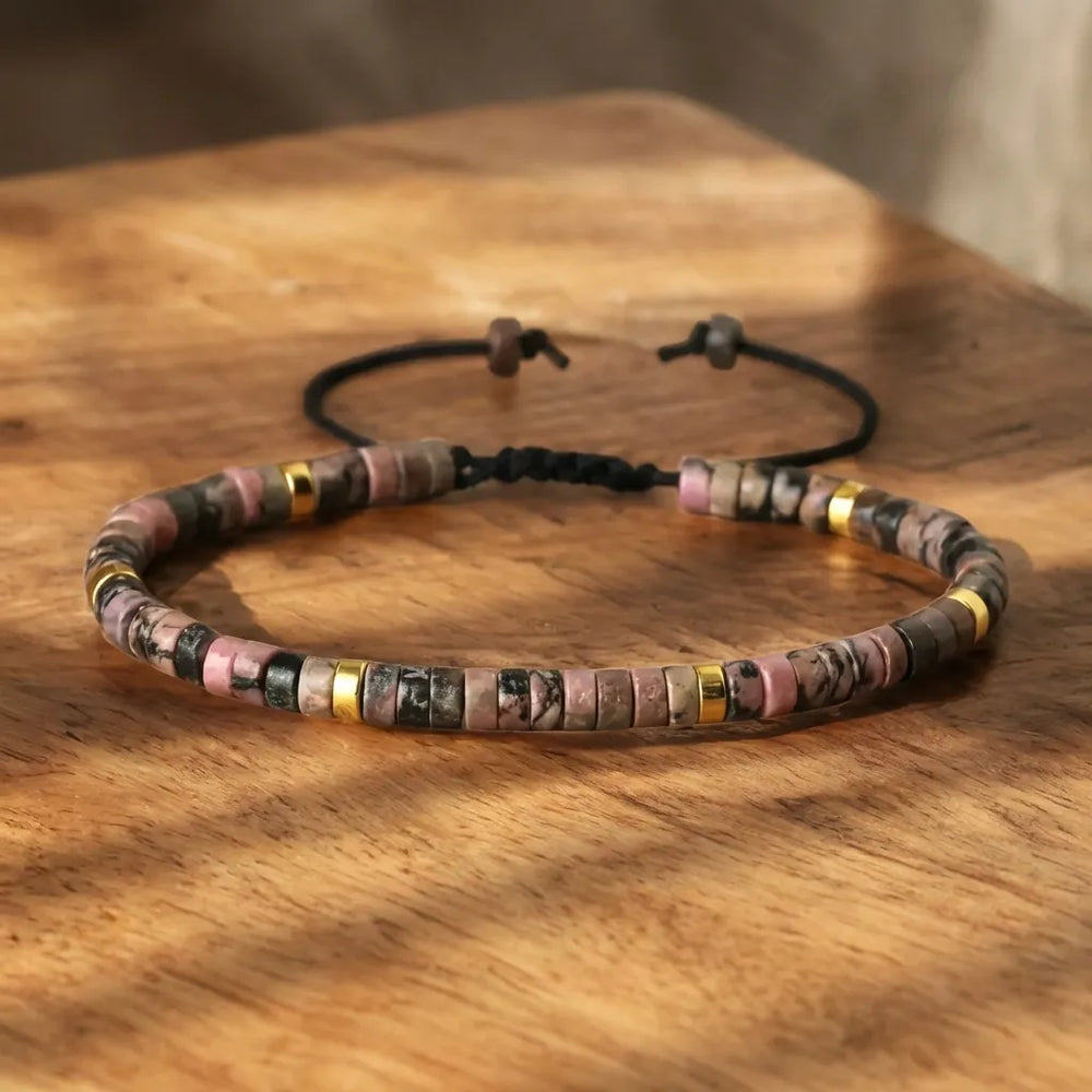 Rhodonite Natural Stone Bracelet – Stone of Love, Healing, and Emotional Strength