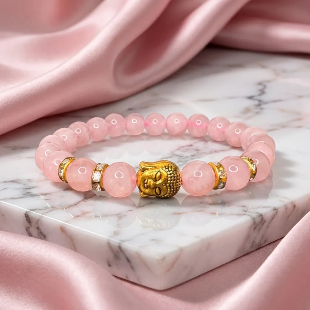 Rose Quartz Natural Stone Buddha Bracelet