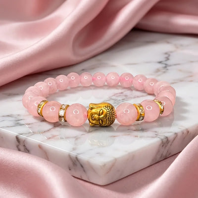 Rose Quartz Natural Stone Buddha Bracelet - Soultheory certified