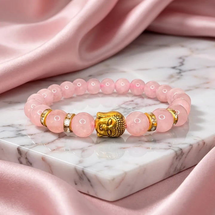 Rose Quartz Natural Stone Buddha Bracelet - Soultheory certified