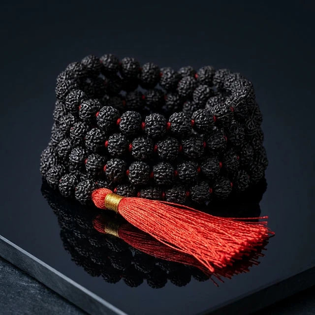 Original Black Rudraksha Mala - 108+1 Beads