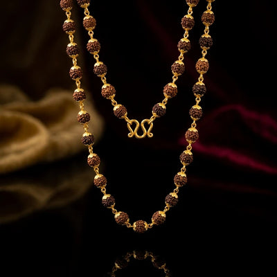 Gold Plated Rudraksha Necklace Mala - Soultheory certified
