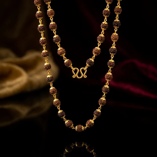 Gold Plated Rudraksha Necklace Mala - Soultheory certified