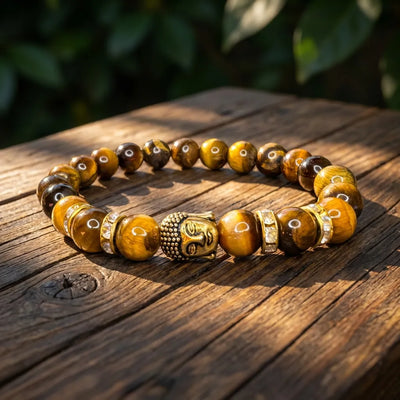 Tiger Eye Natural Stone Buddha Bracelet - Soultheory certified