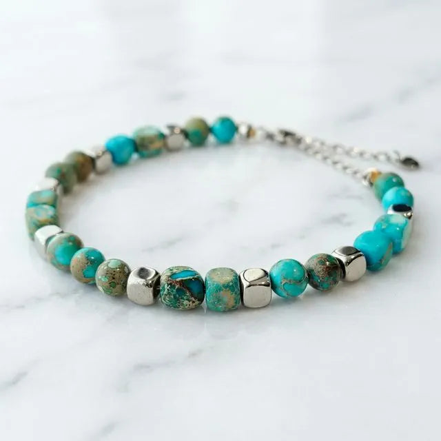 Turquoise Stainless Steel Natural Stone Bracelet - Soultheory certified