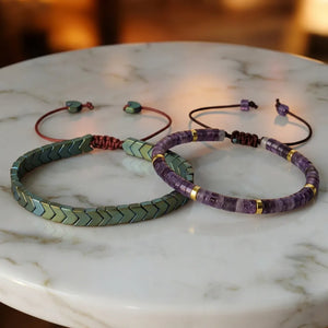 Zen Master Couple Combo - Mint Hematite Arrow & Amethyst Bracelets