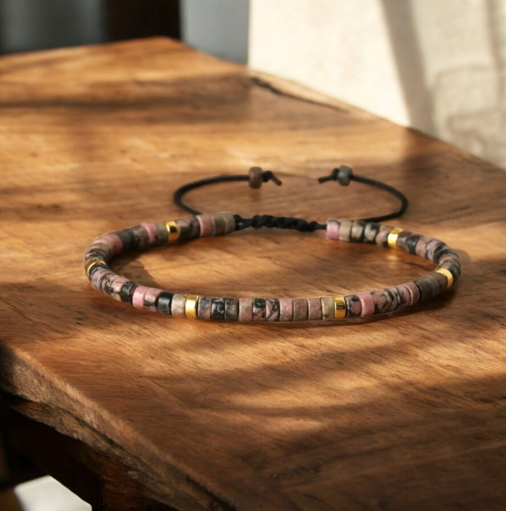 Rhodonite Natural Stone Bracelet – Stone of Love, Healing, and Emotional Strength