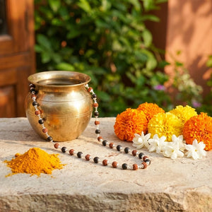 Karungali Rudraksha Malai Gold Silver Cap Plated Necklace