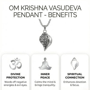 Krishna Vasudevaya Mantra Shankh Pendant Necklace — worn on wrist