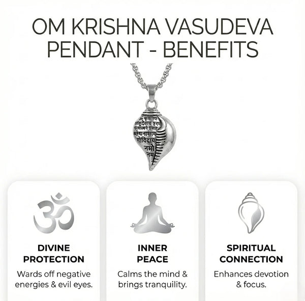 Krishna Vasudevaya Mantra Shankh Pendant Necklace