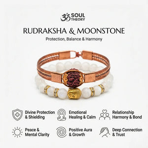 Balance & Protection: Rudraksha & Moonstone Shiv Shakti Couple Combo Set