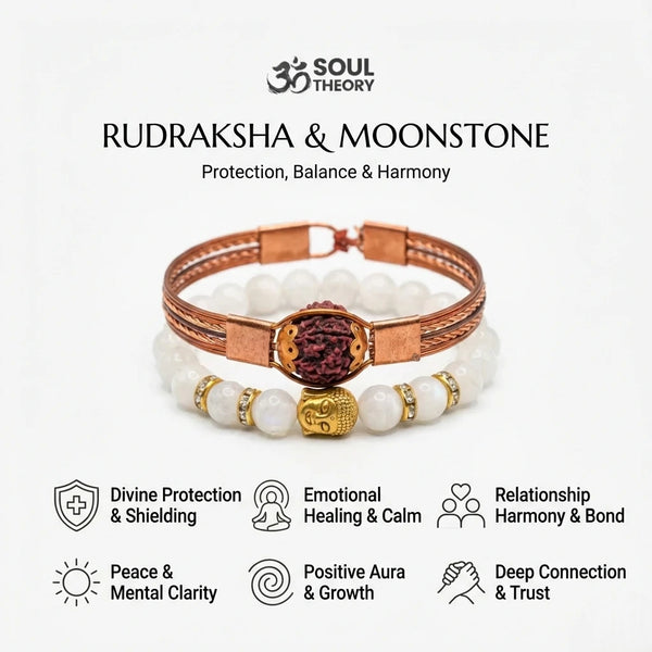 Balance & Protection: Rudraksha & Moonstone Shiv Shakti Couple Combo Set