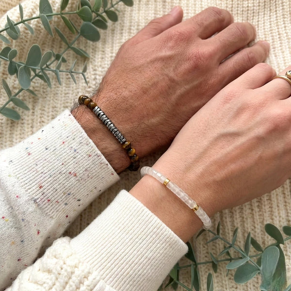 Passion & Clarity: Tiger Eye & Clear Quartz Fire & Ice Couple Combo Set