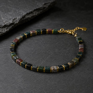 Natural Indian agate bracelet with golden hematite beads for balance and grounding - Soultheory India