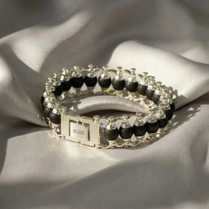 Natural karungali ebony wood bracelet with silver plated caps for protection - Soultheory India
