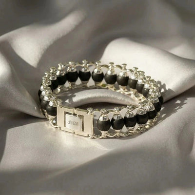 Natural karungali ebony wood bracelet with silver plated caps for protection - Soultheory India