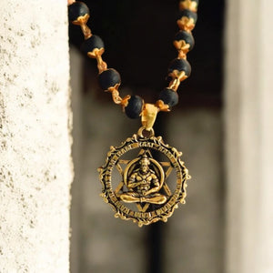 Karungali Necklace with Hanuman Gold Plated Pendant