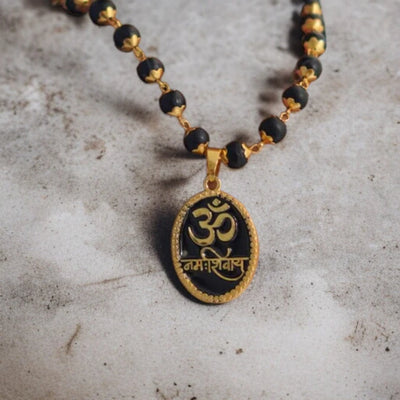 Karungali Necklace with Om Namah Shivay Gold Plated Pendant - Soultheory certified