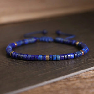 Natural lapis lazuli heishi bead bracelet with gold accents for wisdom - Soultheory India