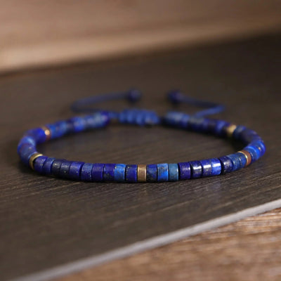 Natural lapis lazuli heishi bead bracelet with gold accents for wisdom - Soultheory India