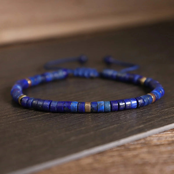 Natural lapis lazuli heishi bead bracelet with gold accents for wisdom - Soultheory India