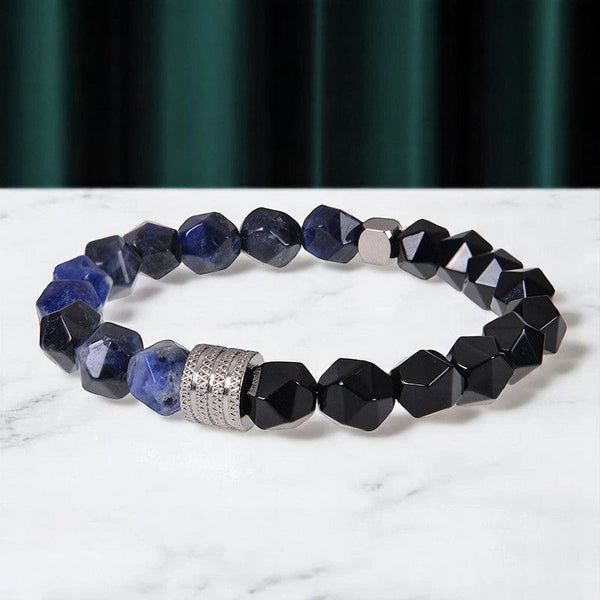 Faceted lapis lazuli and black obsidian bracelet with silver spacer for wisdom and protection