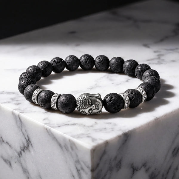 Lava Rock Natural Stone Buddha Bracelet - Soultheory certified