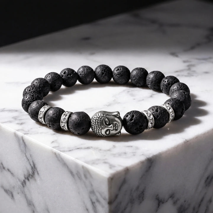 Lava Rock Natural Stone Buddha Bracelet - Soultheory certified