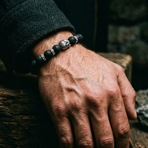 Lava Rock Natural Stone Buddha Bracelet - worn on wrist
