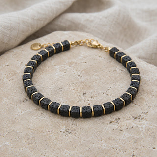 Lava Stone Bracelet with Golden Hematite - Natural Grounding Bracelet