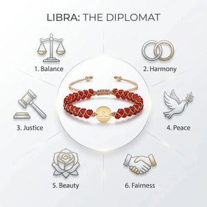Libra the diplomat chart with red agate zodiac bracelet showing balance, justice, peace and fairness
