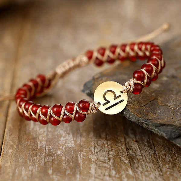 Libra zodiac red agate stone bracelet with gold scales sign charm for balance and harmony - Soultheory India