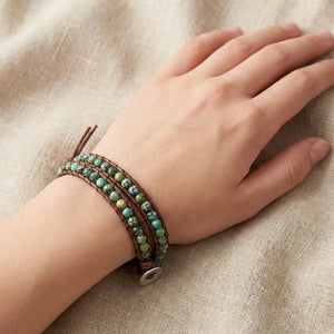 African Turquoise Natural Stone Wrap Bracelet — detail view