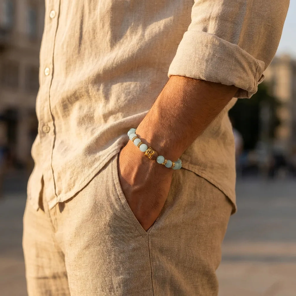 Aquamarine Natural Stone Buddha Bracelet