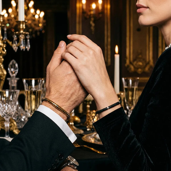 Black & Gold Luxury Couple Combo - Black Onyx & Hematite Gold Bracelet