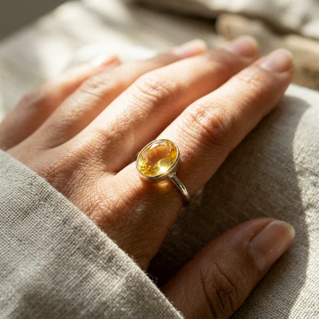 Natural Citrine Stone Ring