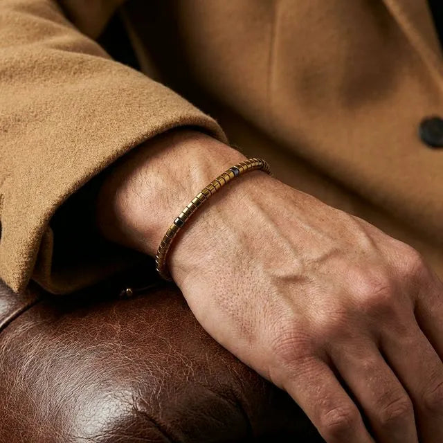 Hematite Gold Natural Stone Bracelet for Grounding, Focus, and Protection