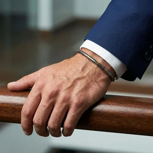 Hematite Silver Natural Stone Bracelet for Grounding, Focus, and Protection