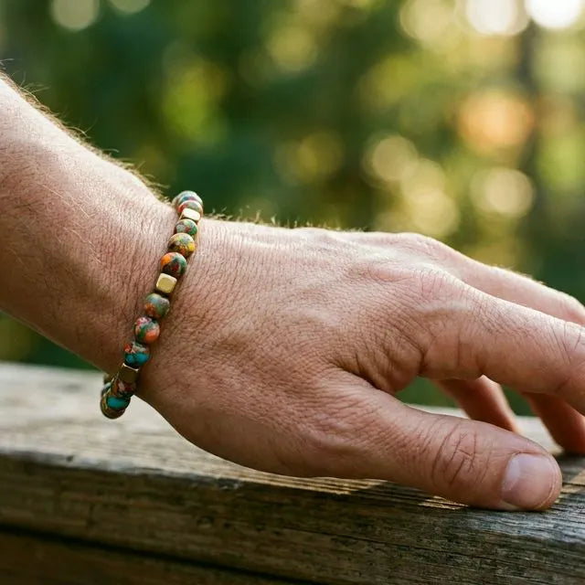 Multi-Imperial Jasper Stainless Steel Natural Stone Bracelet