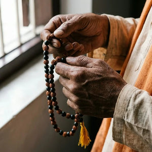 Original Rudraksha Karungali Mala - 108 + 1 Beads — detail view