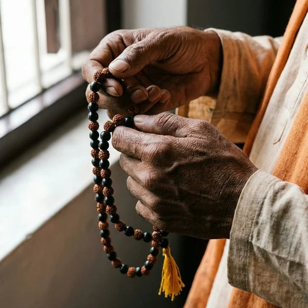 Original Rudraksha Karungali Mala - 108 + 1 Beads — detail view
