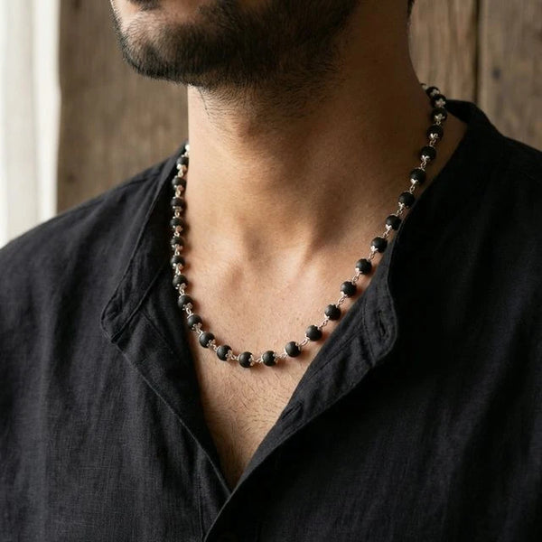 Karungali Malai Silver Cap Plated Necklace